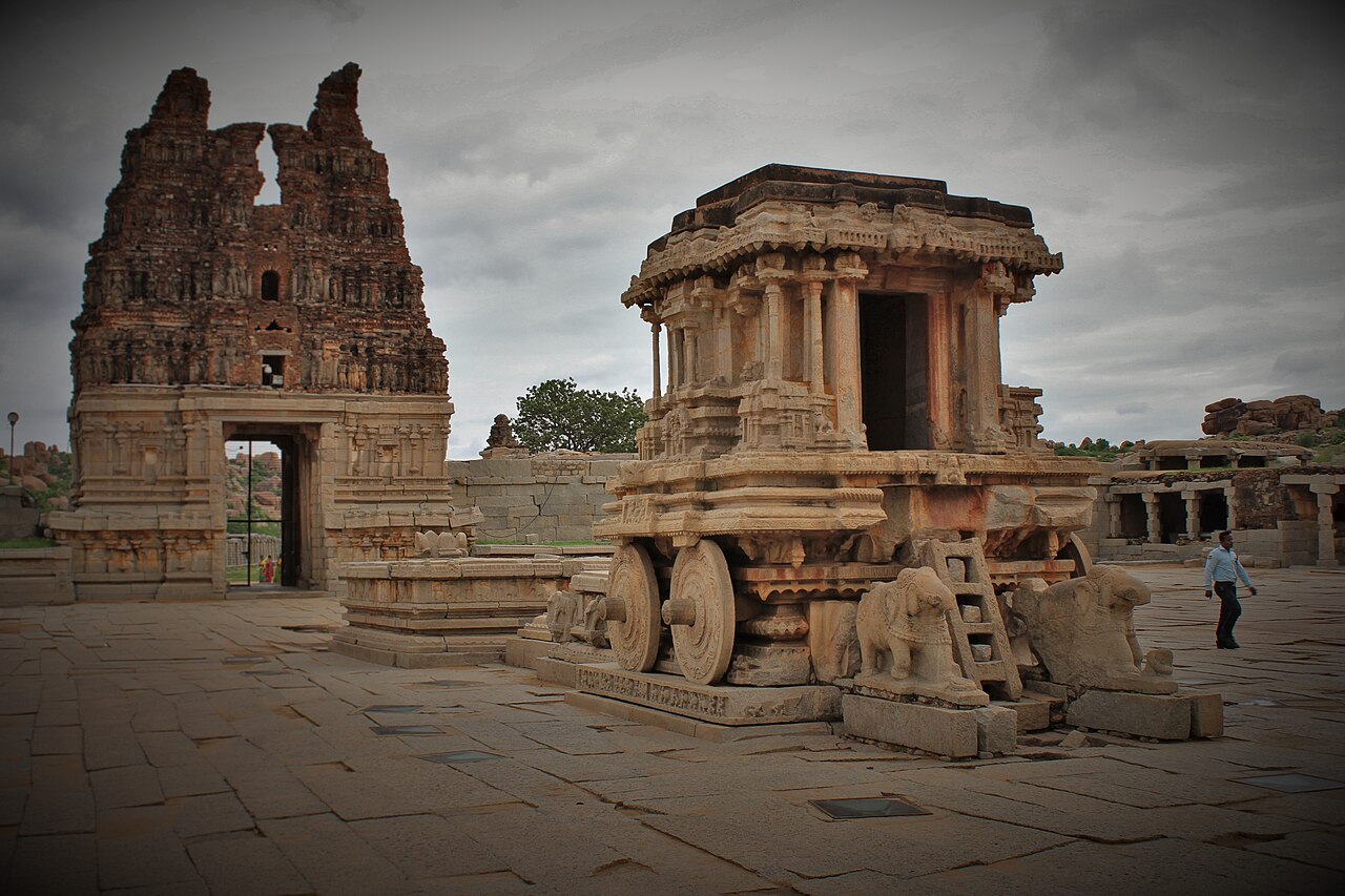 The intricately carved Stone Chariot in the Vittala Temple courtyard